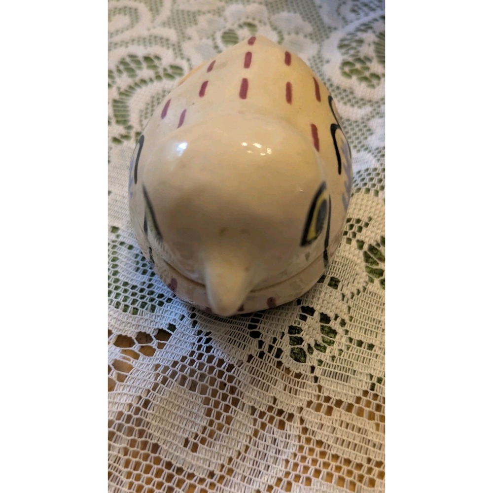 VTG Anthropomorphic Bird Figurine White W/Purple Blue Black accents